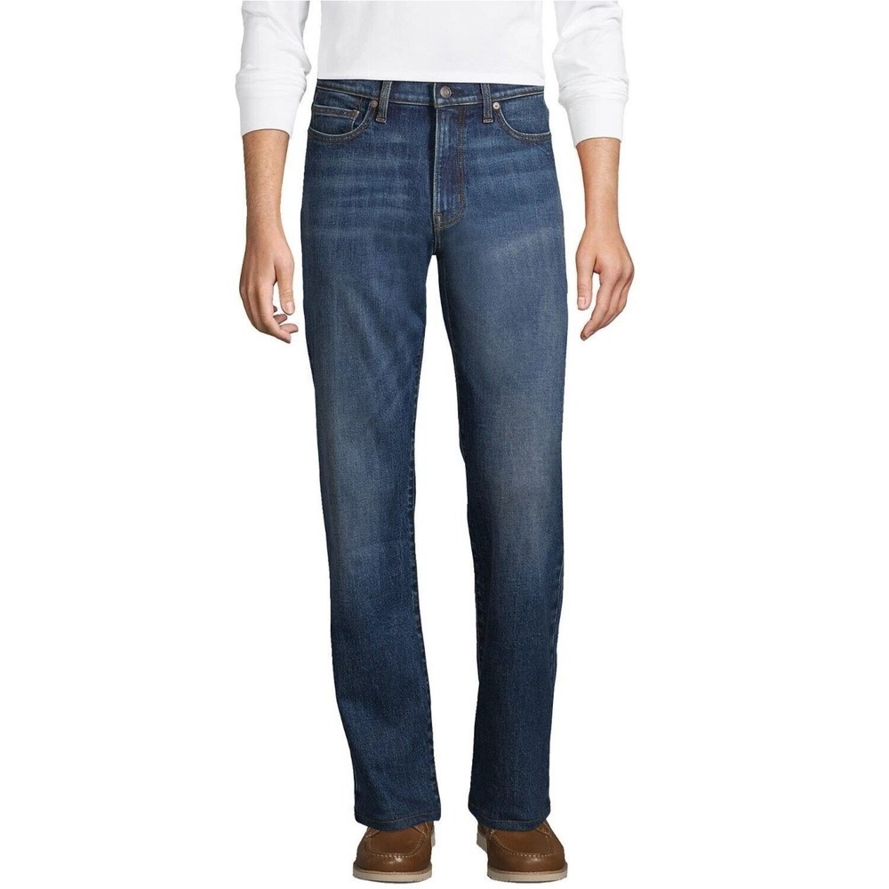 NEW Lands' End Men's 40x36  Rigger Traditional Jeans Blue ** Raw Hem** Stretch